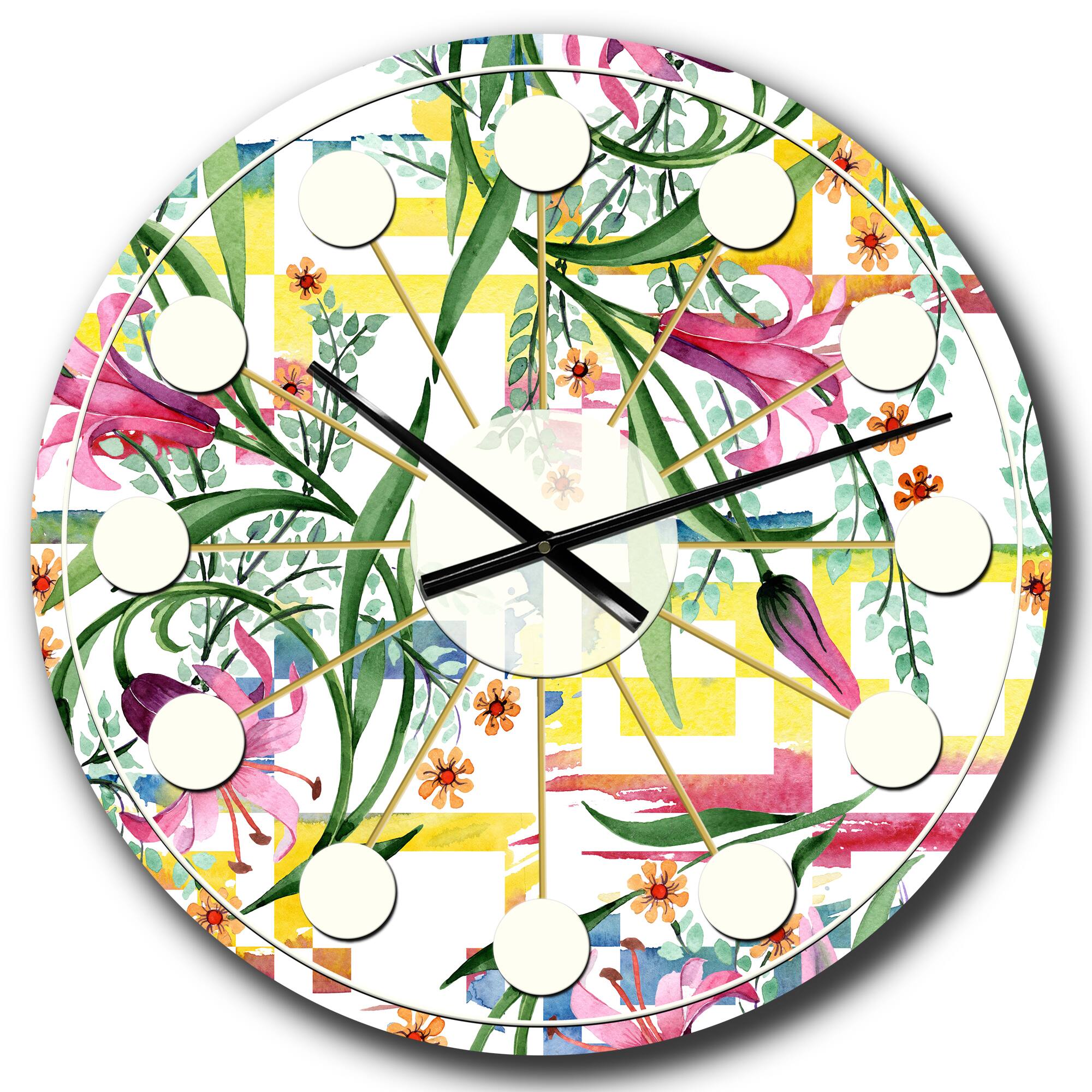 Designart 'Floral Botanical Retro Xi Mid-Century Modern Wall Clock